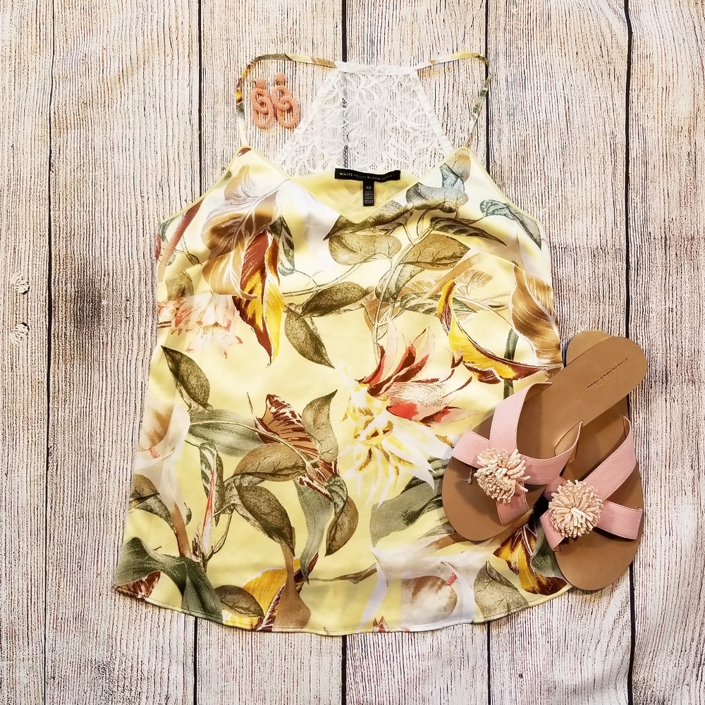 WHBM Yellow Floral Racerback Blouse